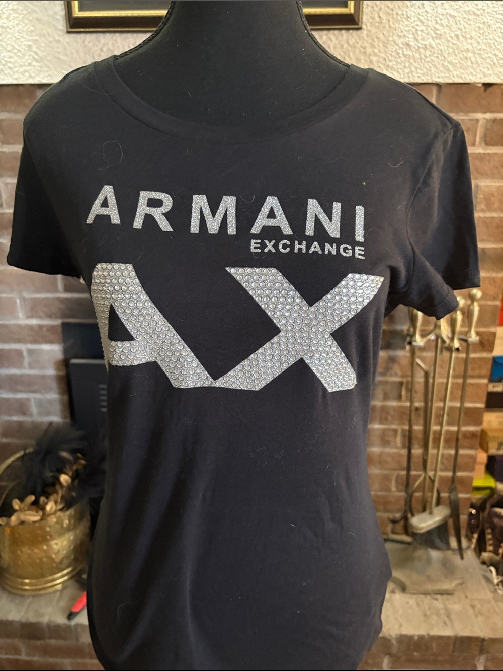 Armani Exchange Black Short-Sleeve Tee with Silver AX Logo